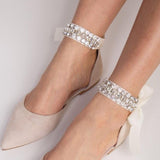 Vestuvinių batelių čiurnos papuošalas su satinine juostele ir 3 eilėm kristalais