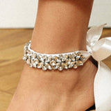 Vestuvinių batelių čiurnos papuošalas su satinine juostele ir kristalais